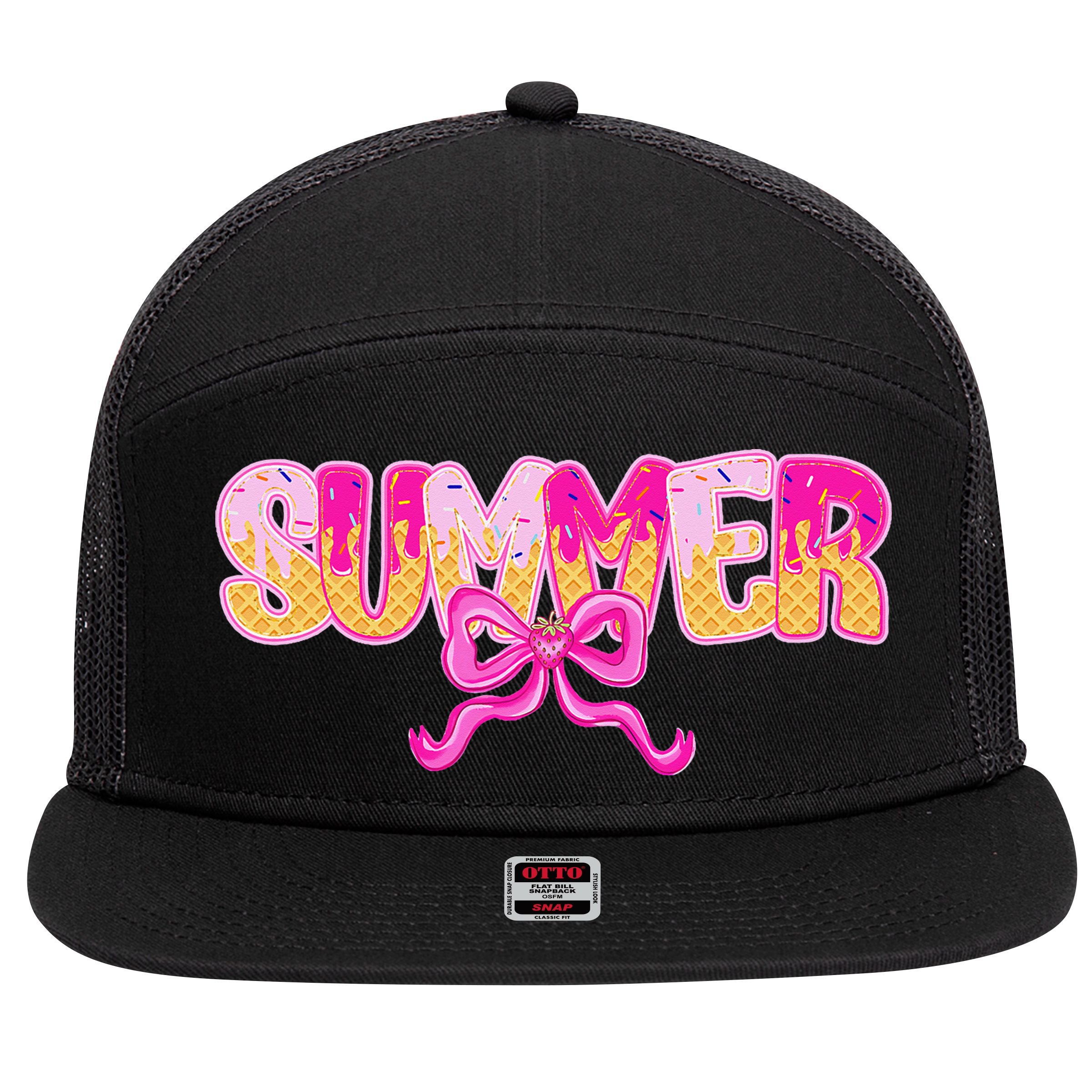 Summer Coquette Bow Ice Cream Summer Vacation Hawaii Beach 7 Panel Mesh Trucker Snapback Hat