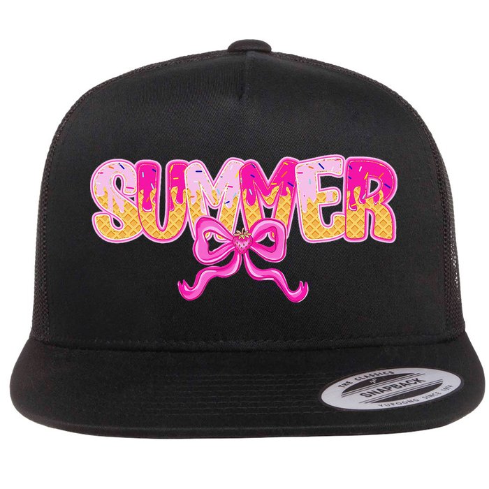 Summer Coquette Bow Ice Cream Summer Vacation Hawaii Beach Flat Bill Trucker Hat