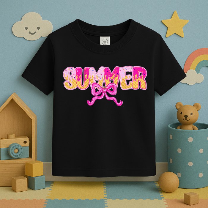 Summer Coquette Bow Ice Cream Summer Vacation Hawaii Beach Toddler T-Shirt