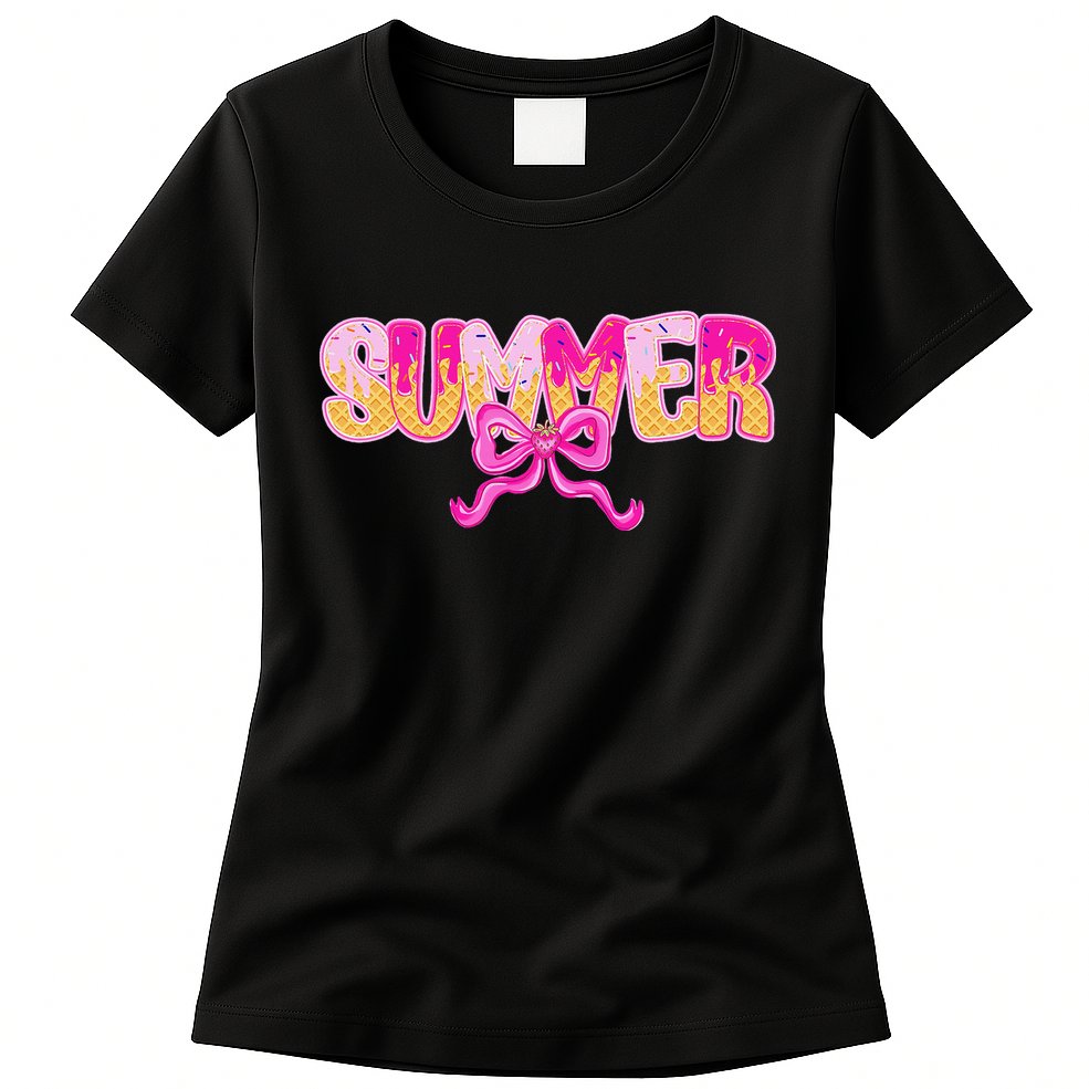 Summer Coquette Bow Ice Cream Summer Vacation Hawaii Beach Womens T-Shirt
