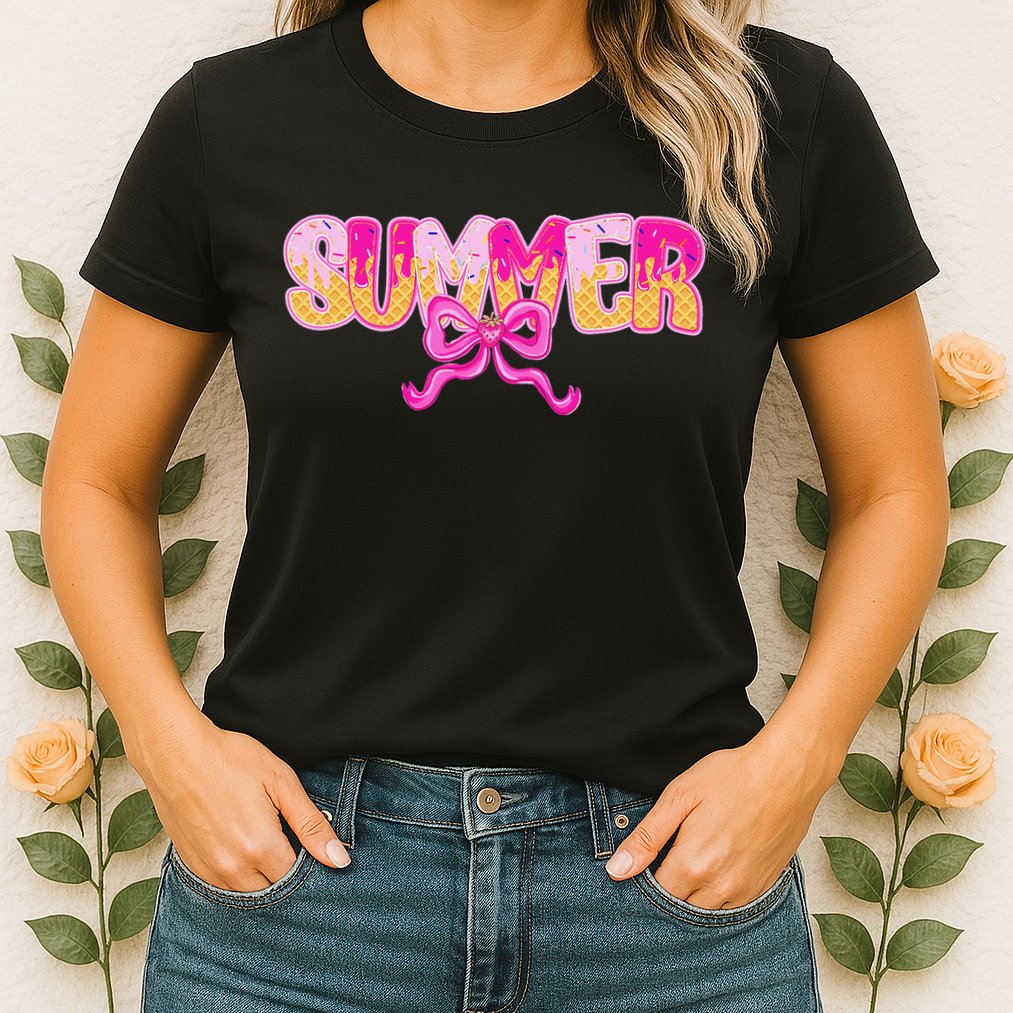 Summer Coquette Bow Ice Cream Summer Vacation Hawaii Beach Womens T-Shirt