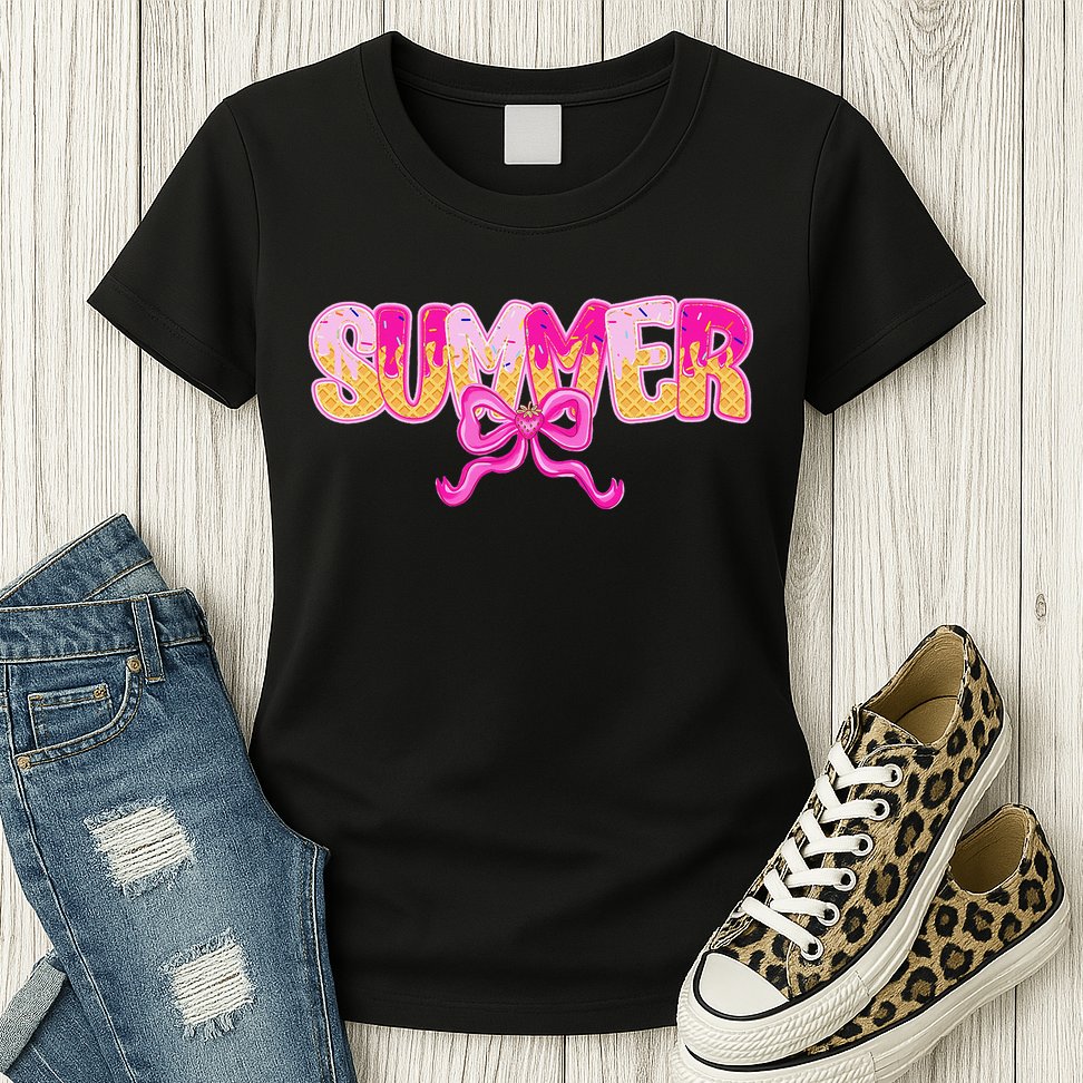 Summer Coquette Bow Ice Cream Summer Vacation Hawaii Beach Womens T-Shirt