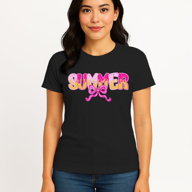 Summer Coquette Bow Ice Cream Summer Vacation Hawaii Beach Womens T-Shirt