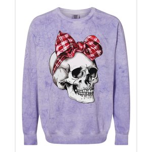 Skull Coquette Bow Red Plaid Halloween Costume Colorblast Crewneck Sweatshirt