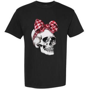 Skull Coquette Bow Red Plaid Halloween Costume Garment-Dyed Heavyweight T-Shirt