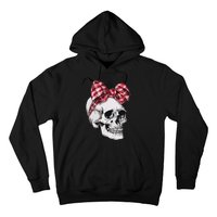 Skull Coquette Bow Red Plaid Halloween Costume Hoodie