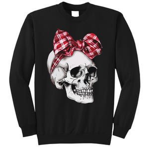 Skull Coquette Bow Red Plaid Halloween Costume Sweatshirt