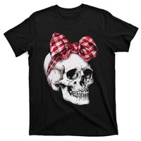 Skull Coquette Bow Red Plaid Halloween Costume T-Shirt