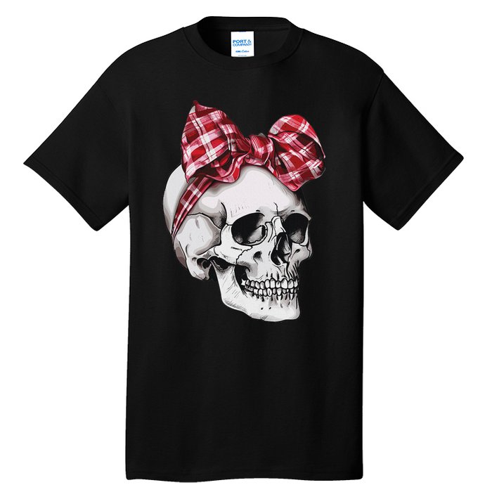 Skull Coquette Bow Red Plaid Halloween Costume Tall T-Shirt