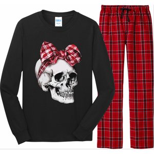 Skull Coquette Bow Red Plaid Halloween Costume Long Sleeve Pajama Set