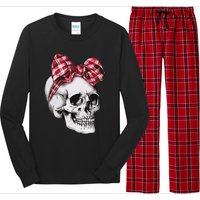 Skull Coquette Bow Red Plaid Halloween Costume Long Sleeve Pajama Set