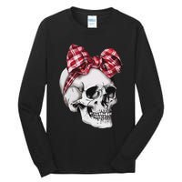 Skull Coquette Bow Red Plaid Halloween Costume Tall Long Sleeve T-Shirt