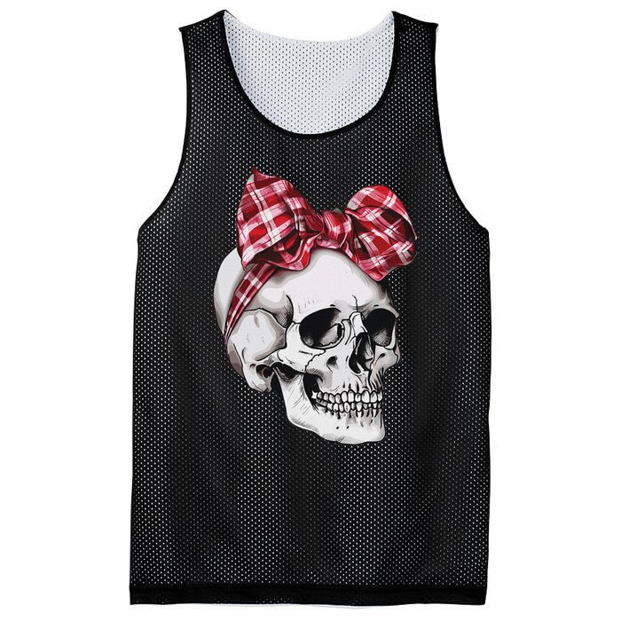 Skull Coquette Bow Red Plaid Halloween Costume Mesh Reversible Basketball Jersey Tank