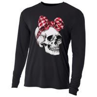 Skull Coquette Bow Red Plaid Halloween Costume Cooling Performance Long Sleeve Crew