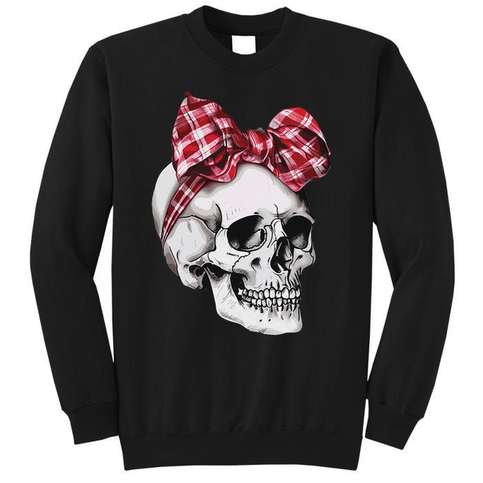 Skull Coquette Bow Red Plaid Halloween Costume Tall Sweatshirt