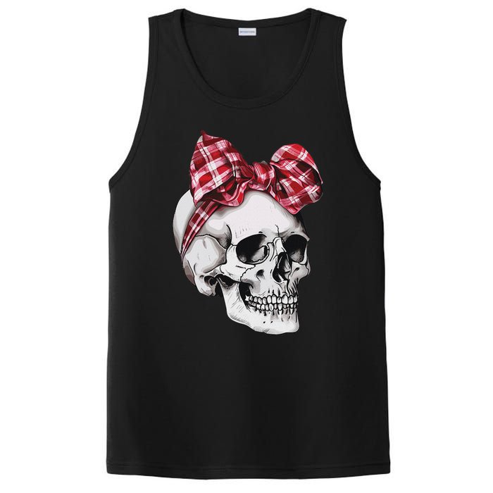 Skull Coquette Bow Red Plaid Halloween Costume PosiCharge Competitor Tank