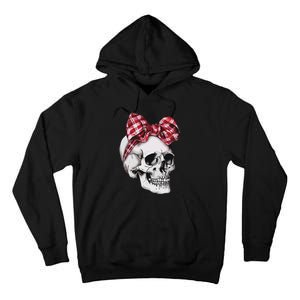 Skull Coquette Bow Red Plaid Halloween Costume Tall Hoodie