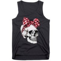 Skull Coquette Bow Red Plaid Halloween Costume Tank Top