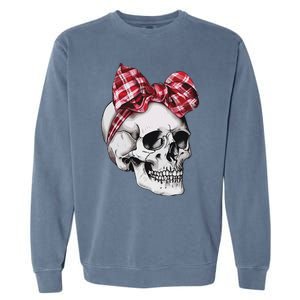 Skull Coquette Bow Red Plaid Halloween Costume Garment-Dyed Sweatshirt