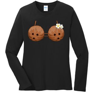 Summer Coconut Bra Halloween Costume Hawaii Aloha Beach Ladies Long Sleeve Shirt