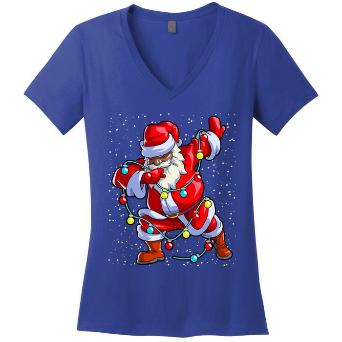 Santa Claus Black Christmas Afro African American Xmas Cool Gift Women's V-Neck T-Shirt