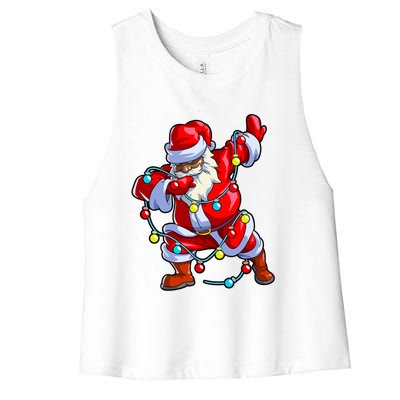 Santa Claus Black Christmas Afro African American Xmas Cool Gift Women's Racerback Cropped Tank