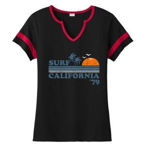 Surf California Beach Retro Sunset Surf 70s Ladies Halftime Notch Neck Tee