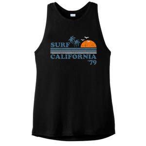 Surf California Beach Retro Sunset Surf 70s Ladies PosiCharge Tri-Blend Wicking Tank