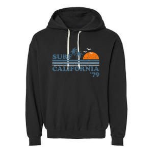 Surf California Beach Retro Sunset Surf 70s Garment-Dyed Fleece Hoodie