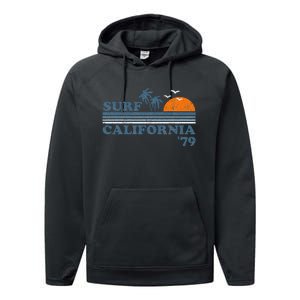 Surf California Beach Retro Sunset Surf 70s Performance Fleece Hoodie