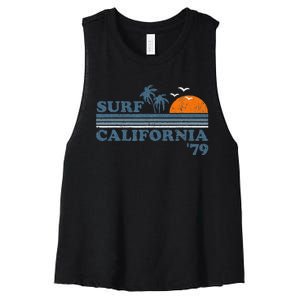 Surf California Beach Retro Sunset Surf 70s Women's Racerback Cropped Tank