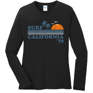 Surf California Beach Retro Sunset Surf 70s Ladies Long Sleeve Shirt