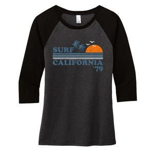 Surf California Beach Retro Sunset Surf 70s Women's Tri-Blend 3/4-Sleeve Raglan Shirt