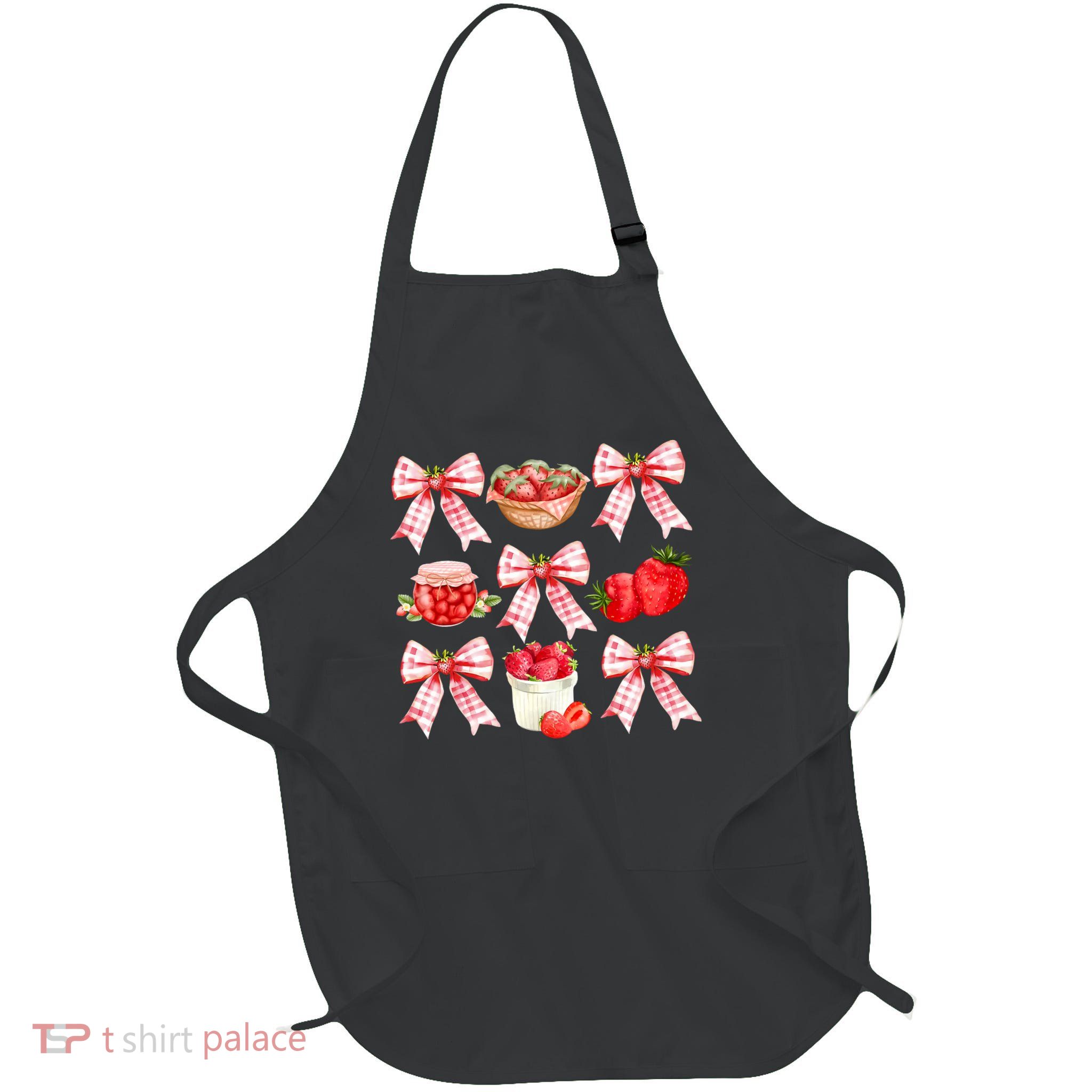 Strawberry Coquette Bow Strawberries Festival Girls Women Full-Length Apron With Pockets