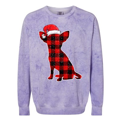 Santa Chihuahua Buffalo Plaid Gift Merry Christmas Dog Gift Colorblast Crewneck Sweatshirt