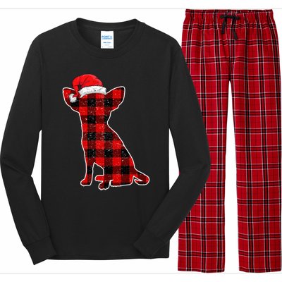 Santa Chihuahua Buffalo Plaid Gift Merry Christmas Dog Gift Long Sleeve Pajama Set