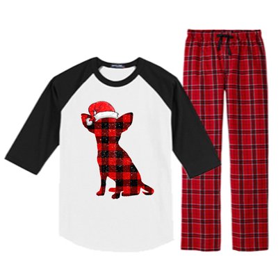 Santa Chihuahua Buffalo Plaid Gift Merry Christmas Dog Gift Raglan Sleeve Pajama Set