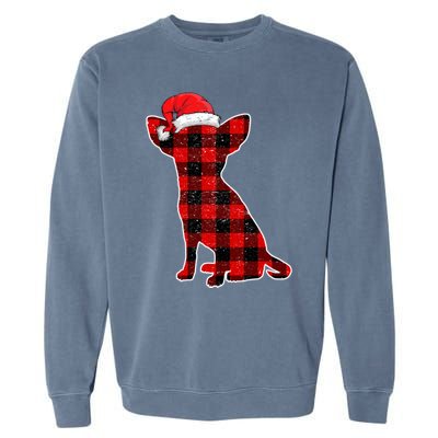 Santa Chihuahua Buffalo Plaid Gift Merry Christmas Dog Gift Garment-Dyed Sweatshirt