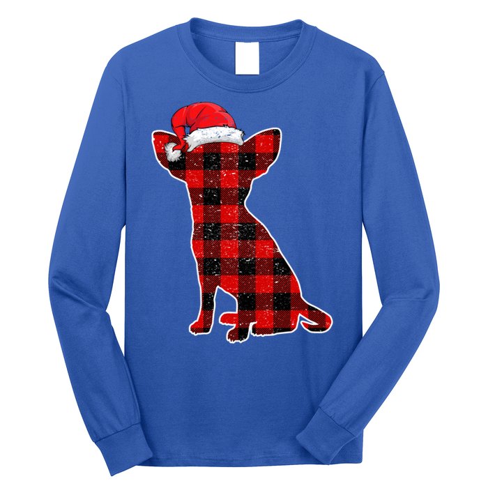 Santa Chihuahua Buffalo Plaid Gift Merry Christmas Dog Gift Long Sleeve Shirt