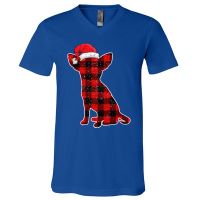 Santa Chihuahua Buffalo Plaid Gift Merry Christmas Dog Gift V-Neck T-Shirt