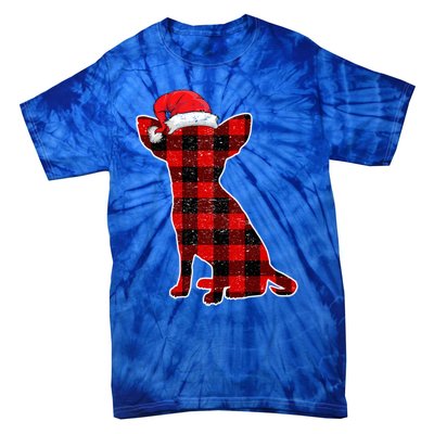 Santa Chihuahua Buffalo Plaid Gift Merry Christmas Dog Gift Tie-Dye T-Shirt