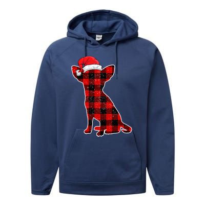 Santa Chihuahua Buffalo Plaid Gift Merry Christmas Dog Gift Performance Fleece Hoodie