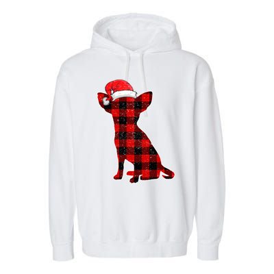 Santa Chihuahua Buffalo Plaid Gift Merry Christmas Dog Gift Garment-Dyed Fleece Hoodie