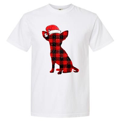 Santa Chihuahua Buffalo Plaid Gift Merry Christmas Dog Gift Garment-Dyed Heavyweight T-Shirt