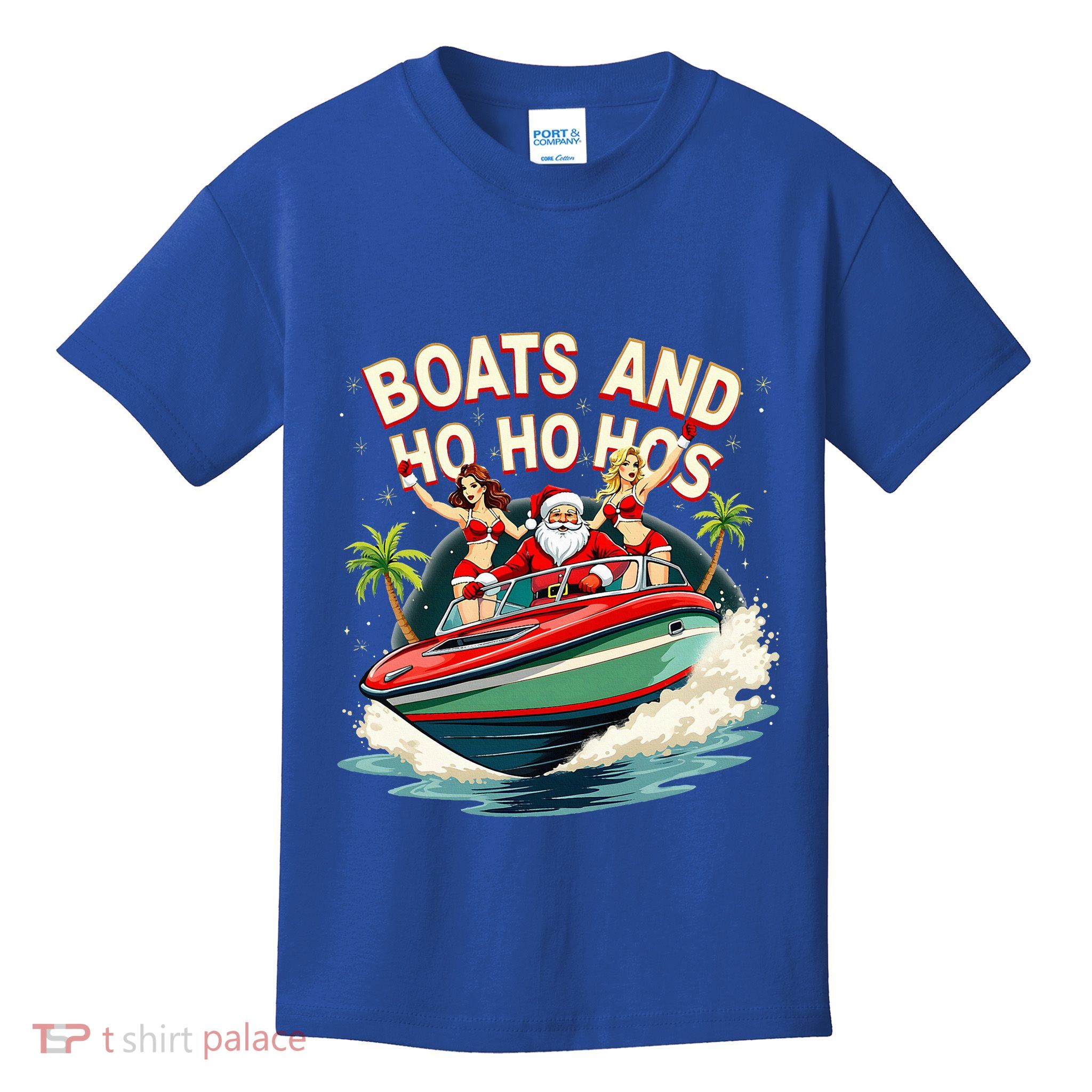Santa Christmas Boats And Ho Ho Hos Kids T-Shirt
