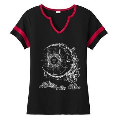 Space Celestial Bodies Sun Moon Boho Luna Solar Astronomy Ladies Halftime Notch Neck Tee