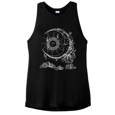 Space Celestial Bodies Sun Moon Boho Luna Solar Astronomy Ladies PosiCharge Tri-Blend Wicking Tank