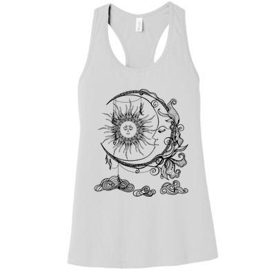 Space Celestial Bodies Sun Moon Boho Luna Solar Astronomy Women's Racerback Tank