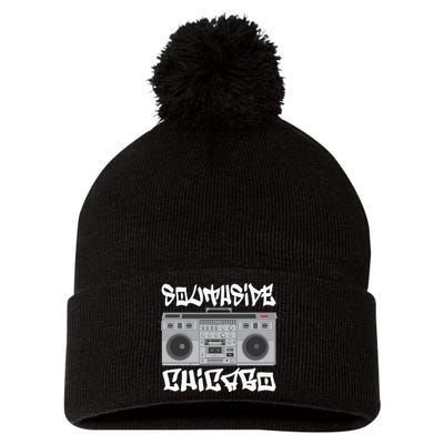 Southside Chicago Boom Box Pom Pom 12in Knit Beanie