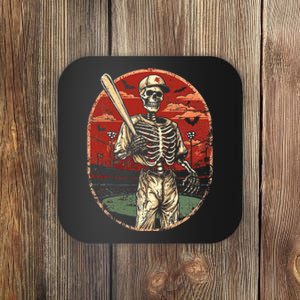 Spooky Creepy Baseball Skeleton Halloween Coaster